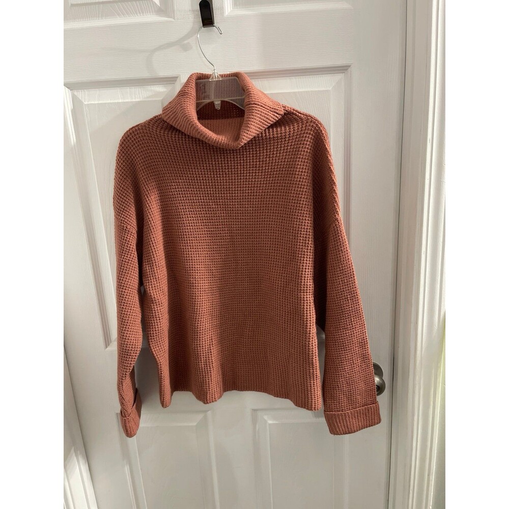 Women's Waffle Knit Turtleneck Sweater Size XL Terracotta